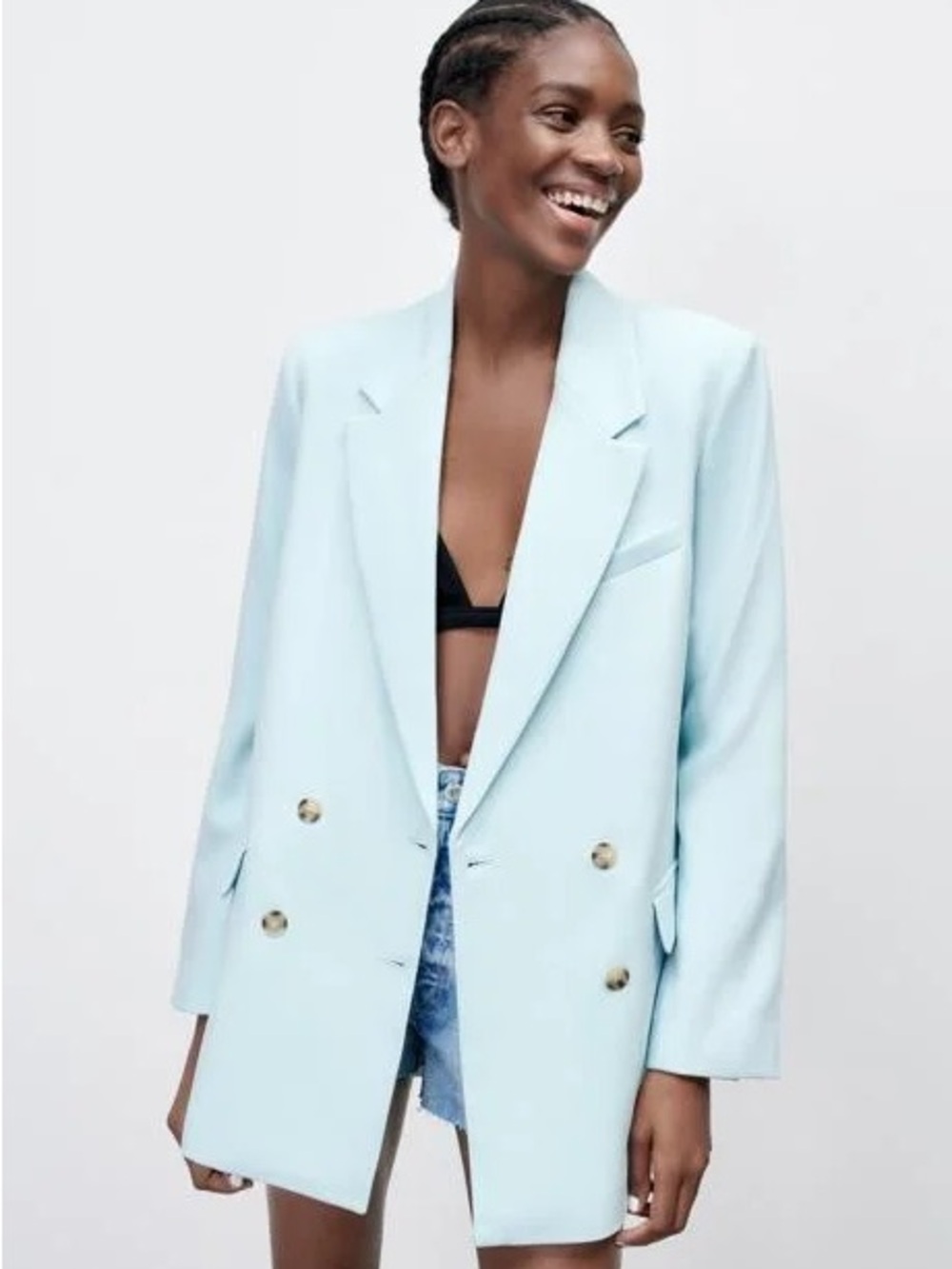 ZARA Pastel Blue Double-Breasted Blazer